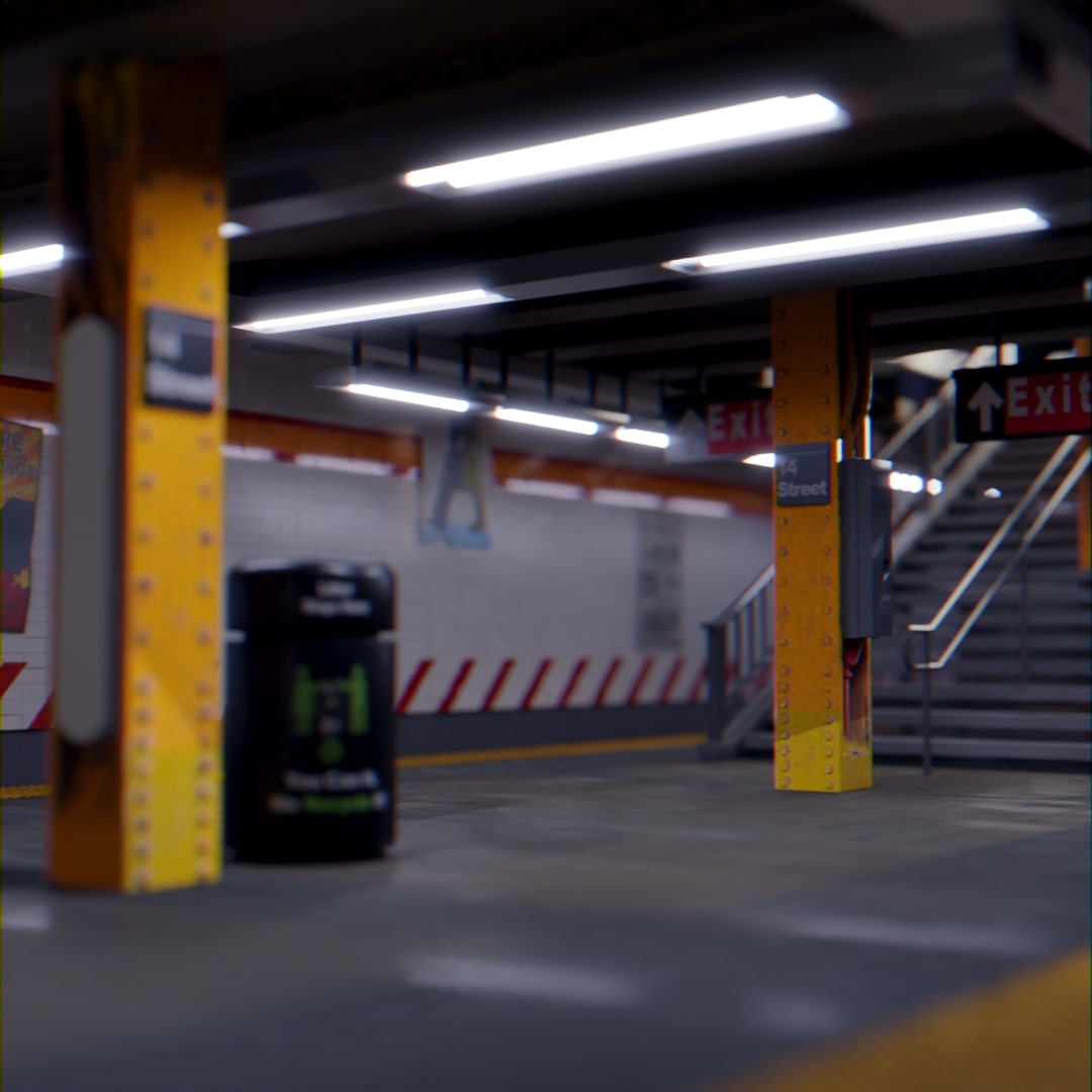 Blender render of a NYC subway station scene